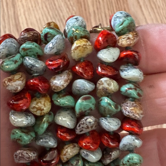 VINTAGE MULTICOLOR JASPER, AFRICAN TURQUOISE RED CORAL SMALL NUGGET 31" NECKLACE - Picture 2 of 10